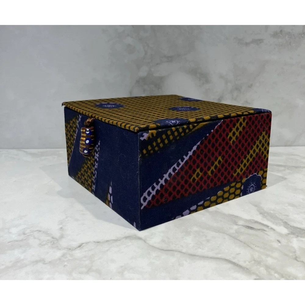 Fabric Keepsake Gift Box Geometric Boho Print Purple Red Gold Velour Lining  6